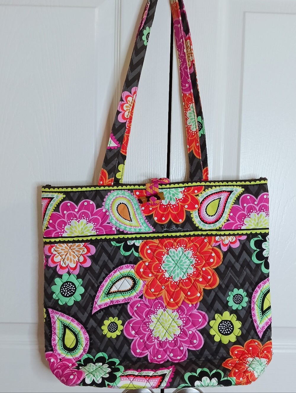 Vera Bradley Quilted Floral Paisley Tote‎ - Black, Pink & Orange